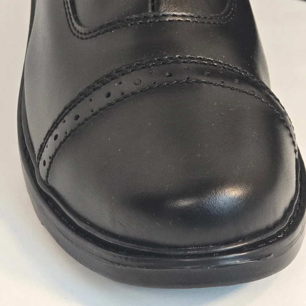 Black Leather Front Zip TUFF Rider Paddock Boots with Punched Toe Cap Detail